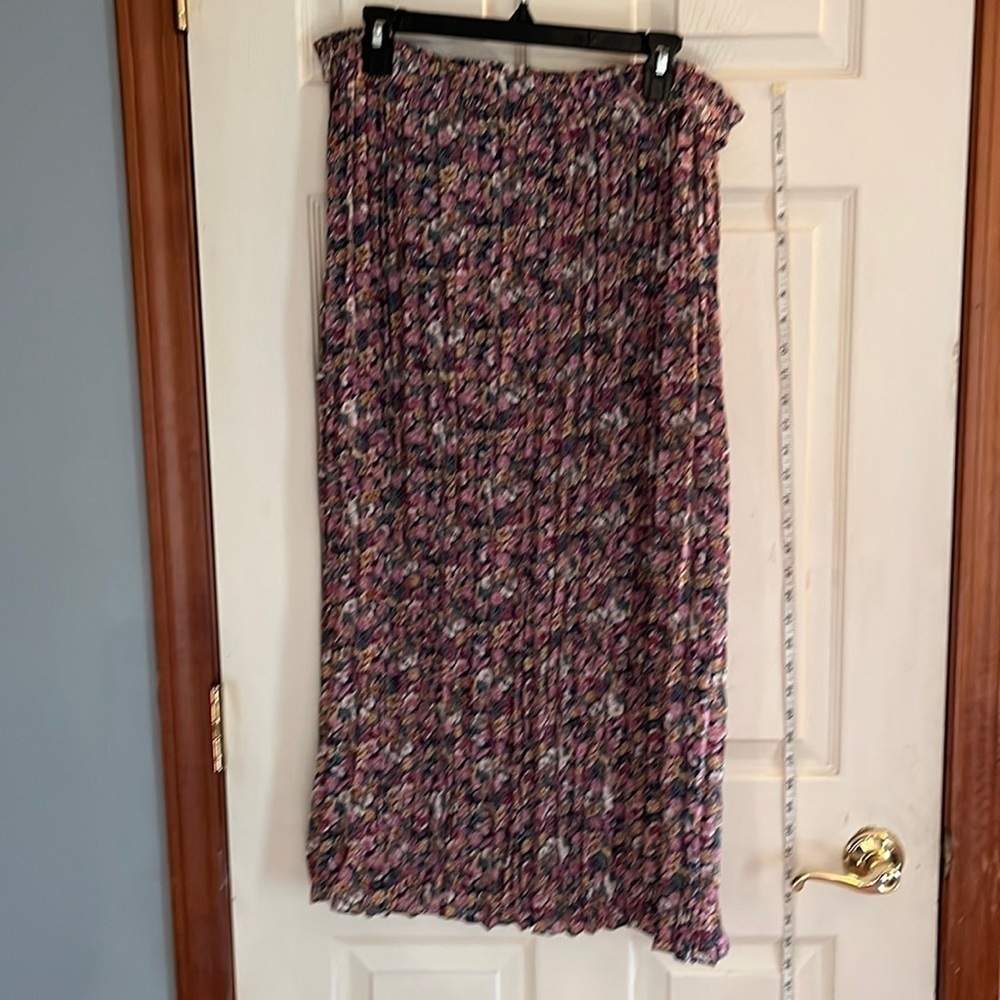 Vintage-first option-size M-purple/yellow floral crinkle pleated BoHo Midi skirt